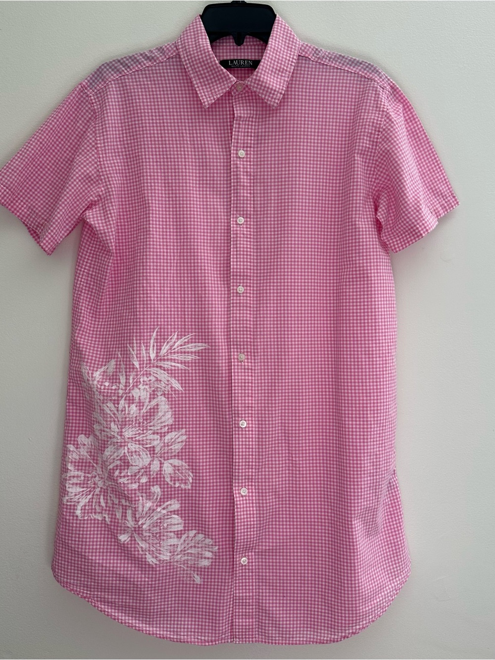 Lauren Ralph Lauren Womens Shirt Dress Sz S Pink White Check Cotton Button Up